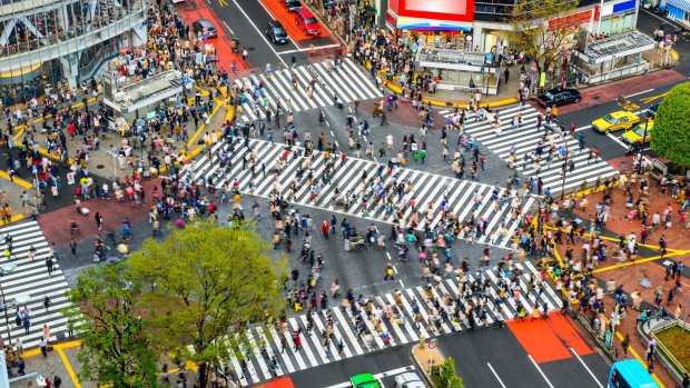 Shibuya Crossing, one of the busiest pedestrian crossings on Earth.