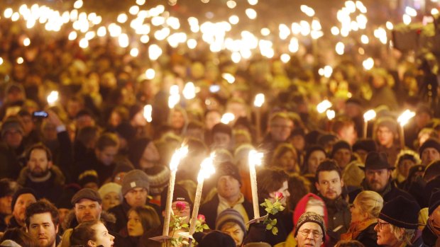 An estimated 30,000 people gathered for a vigil in Copenhagen, Denmark.