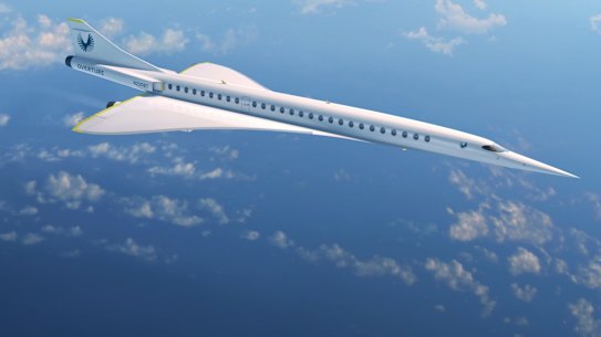 A rendering of the Boom Overture supersonic jet. 