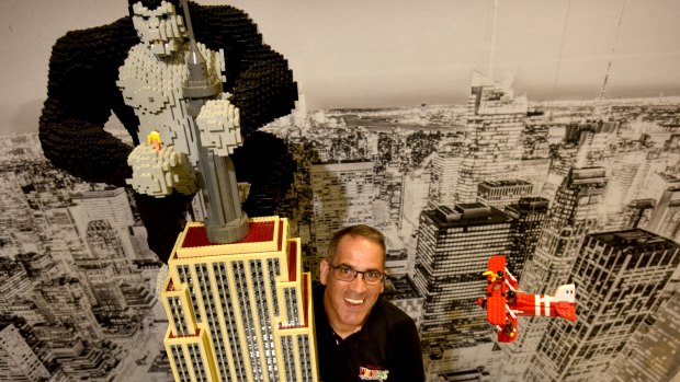 Lego builder Ryan McNaught with his King Kong atop the Empire State Building creation at the convention centre.