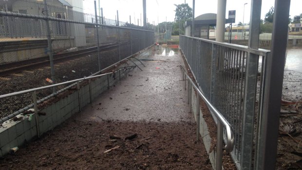 Some of the damage Queensland Rail workers had to contend with following the rain brought to south-east Queensland by ex-Cyclone Debbie.