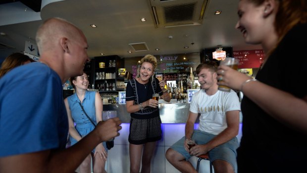 Backpackers enjoy a quiet drink at the Hotel Barkley in St Kilda.