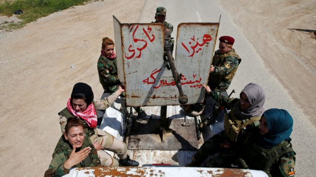 The all-female Peshmerga combat unit near Mosul last month.  