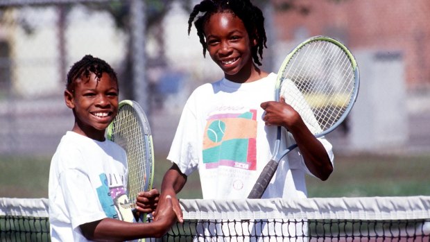 Serena and Venus shake hands after a game 1991 in Compton, California. 