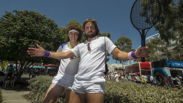 Gav Fields and Matt Chambers enjoy the Tennis at the Australian Open, '80s style.