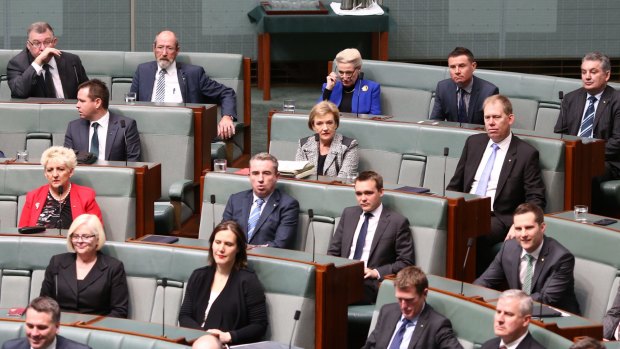Backbencher Bronwyn Bishop takes her new seat in the Parliament.