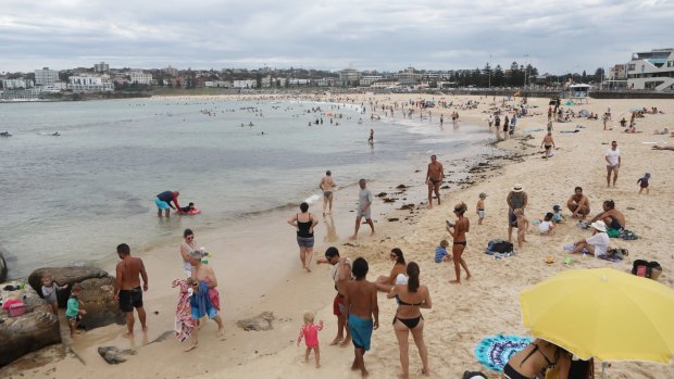 Cloudy conditions didn't put off beachgoers at Bondi on Monday.