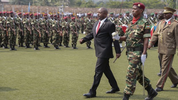 Burundian President Pierre Nkurunziza inspects a guard of honour in Bujumbura on Wednesday.