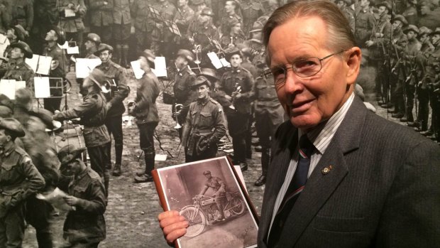 Ron Purssey holds the picture of his father Roy taken at Vignacourt in 1918. Photo: Natalie Bochenski