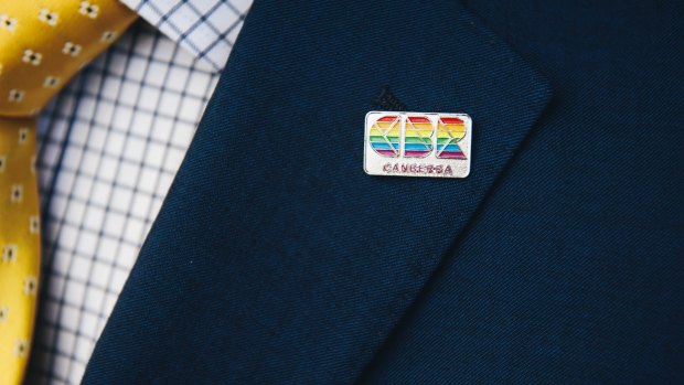 ACT Chief Minister Andrew Barr's rainbow CBR pin.