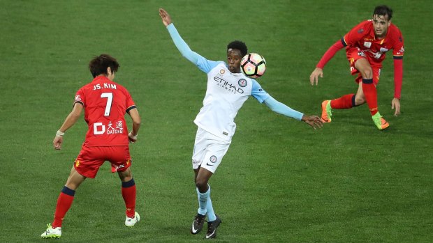 Fancy footwork: Melbourne City's man of the match Bruce Kamau.