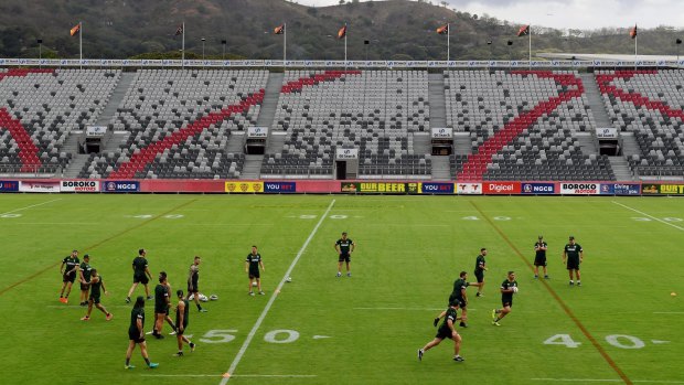 Breaking new ground: The Prime Minister's XIII team trains on Port Moresby's National Stadium.