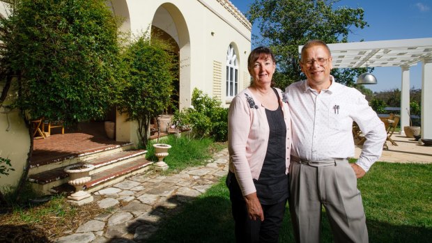 Old Linton owners Karina and Stephe Jitts in their rose garden. 