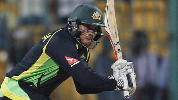 Australia's Usman Khawaja makes good use of the 'sweet spot' on his bat.