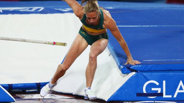 Shocking conditions: Alana Boyd bails outs of a jump.