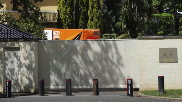 A removalist van parked inside the Prime Minister's Canberra residence.