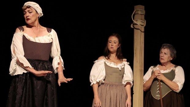  from left, Karen Vickery, Amy Dunham and Liz Bradley performing in Playhouse Creatures. Photo: Jeffrey Chan.