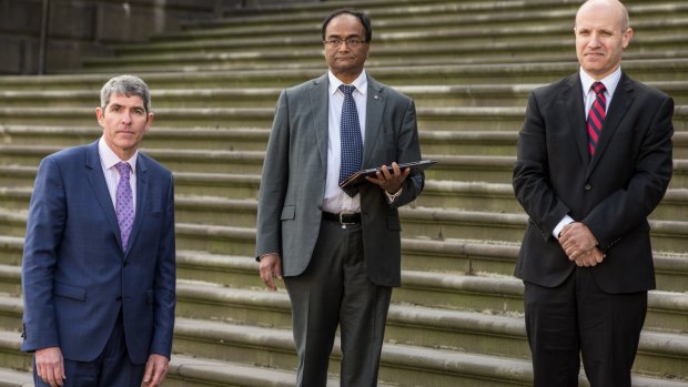 The three past presidents of AMA Victoria who are calling on MPs to oppose assisted dying legislation. From left: Dr Mark Yates, Dr Mukesh Haikerwal, and Dr Stephen Parnis.