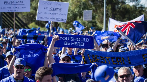 Fans rally in support of the Western Force in Perth on Sunday