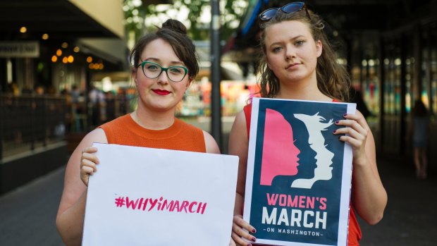 Coordinators of Women's March Canberra, Codie Bell and Lizzy O'Shea. 