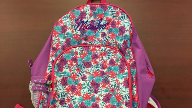 A backpack similar to the one missing that police are trying to find. Tiahleigh's backpack looks exactly the same, except the "Mambo" text on her backpack is white.