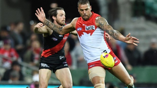 Marksman: Lance Franklin shoots for goal during a dominant semi-final performance.