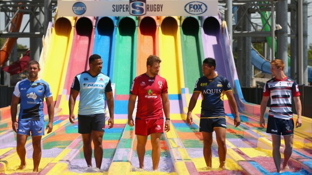 Players from Australia's Super Rugby franchises gathered at Wet'n'Wild on Wednesday for the season launch.