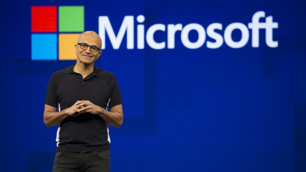 Satya Nadella, chief executive officer of Microsoft, at the company's Build Conference.