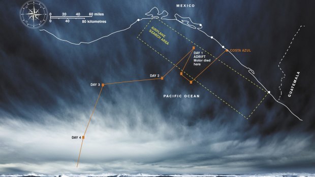 A chart showing where the men went missing and the area of the initial search.