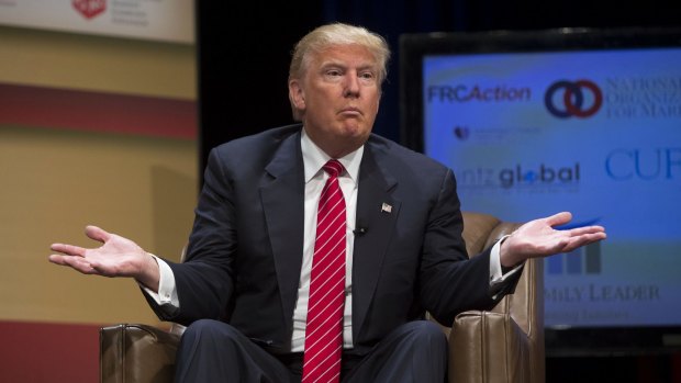 Donald Trump, president and chief executive of Trump Organization Inc. and 2016 U.S. presidential candidate, gestures while speaking during The Family Leadership Summit.