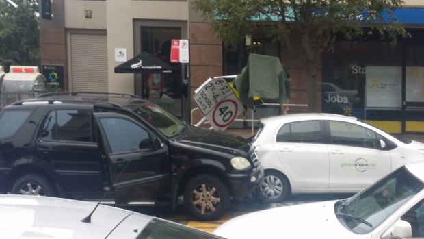 The P-plate driver appeared to lose control of the Mercedes Benz when he drove onto the footpath.