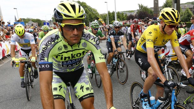 Italian rider Ivan Basso (Tinkoff-Saxo, left) has pulled out of the Tour de France after doctors discovered cancer in his left testicle following a crash on stage five. 