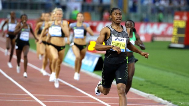 South Africa's Caster Semenya crosses the finish line after winning the the women's 800m event at the Golden Gala IAAF athletic meeting, in Rome's Olympic stadium on June 2, 2016.