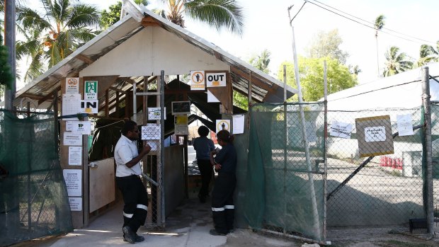 The front entrance of Australia's asylum seeker detention centre on Manus Island, Papua New Guinea.