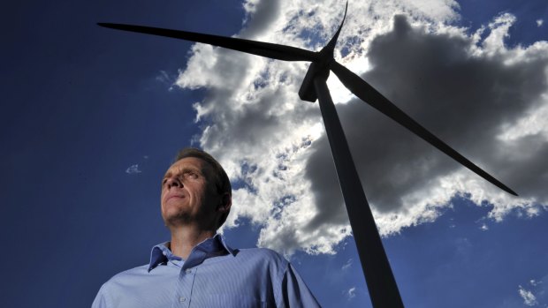 Environment Minister Simon Corbell at the Acciona wind farm at Gunning last year.
