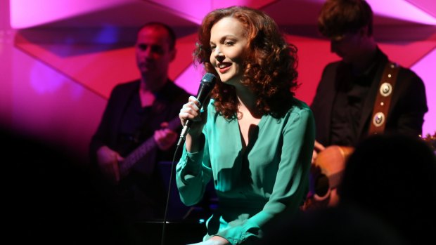 Singer Rebecca LaChance performs songs from Carole King's repertoire at the launch of <i>Beautiful: The Carole King Musical</i>, which opens in Sydney in 2017.