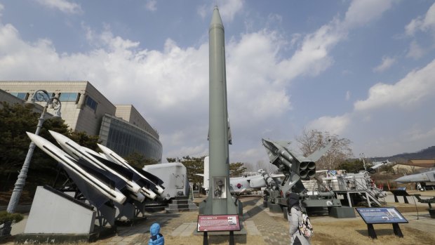 A mock Scud-B missile of North Korea and other South Korean missiles at the Korea War Memorial Museum in Seoul.