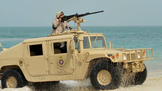 Saudi military personnel conduct military exercises dubbed Gulf Shield One, in Saudi Arabia. 