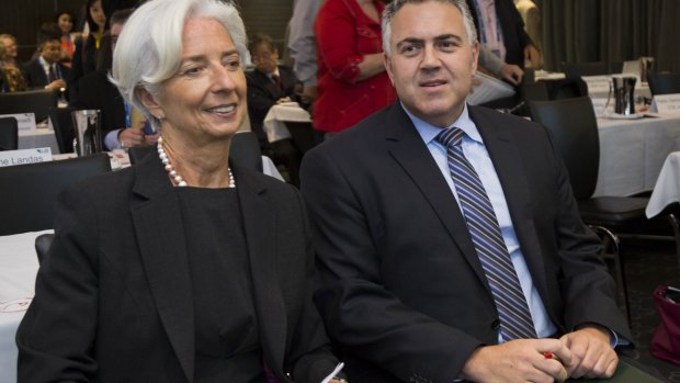Joe Hockey and the head of the International Monetary Fund, Christine Lagarde, in Brisbane.