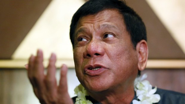 Davao City mayor Rodrigo Duterte talks to the media in Manila.