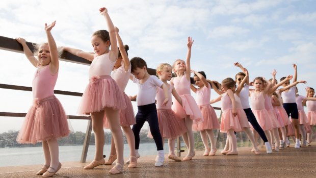 Young ballet dancers gather at the Sydney Opera House to promote <i>The Storytime Ballet: Sleeping Beauty.</i>