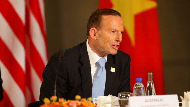 Prime Minister Tony Abbott speaks during a leaders' meeting at the US Embassy in Beijing in November 2014 to discuss the Trans-Pacific Partnership. Talks to finalise the agreement take place in Hawaii this week.  