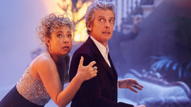 Alex Kingston as River Song and Peter Capaldi as the Doctor in the 2015 Christmas Special.