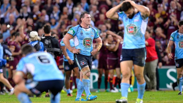 Another year, another Maroons title:  Paul Gallen and teammates at fulltime on Wednesday night.