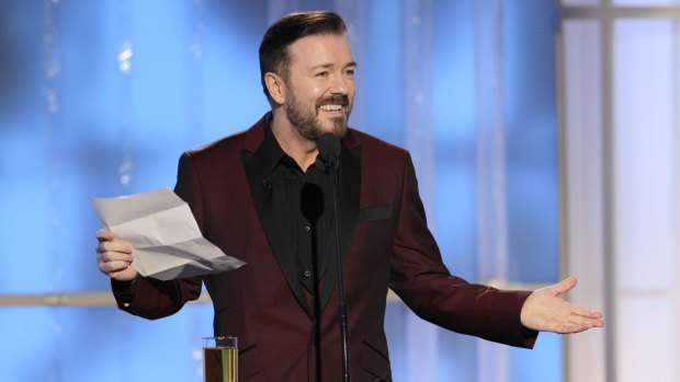 Not so funny ... Ricky Gervais hosting the Golden Globes in 2012, where he made fun of most of Hollywood's stars.