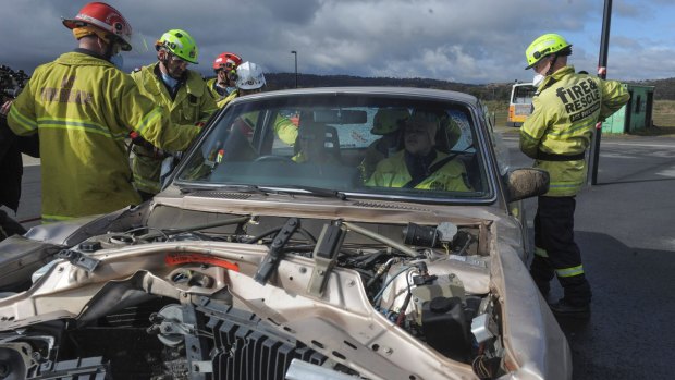ACT firefighters during a training exercise. They attended 1182 road accident rescue operations in the ACT last financial year.