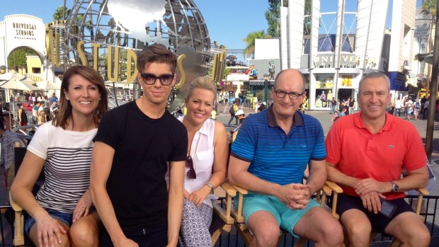 The <i>Sunrise</i> team in 2014, visiting Universal Studios: Natalie Barr, executive producer Michael Pell, Samantha Armytage, David Koch and Mark Beretta.