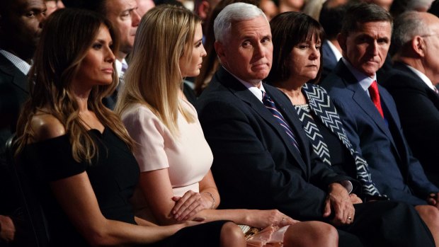Melania Trump, Ivanka Trump, Mike Pence, Karen Pence and Michael Flynn at the first presidential debate in September.