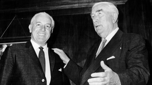 Harold Holt (left) with Sir Robert Menzies after Holt took over the reigns of power in January 1966.