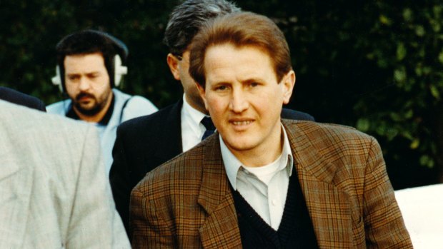Tony Madafferi at the Coroners Court in 1993 during a hearing into the murder of Alfonso Murartore, a Melbourne green grocer.
